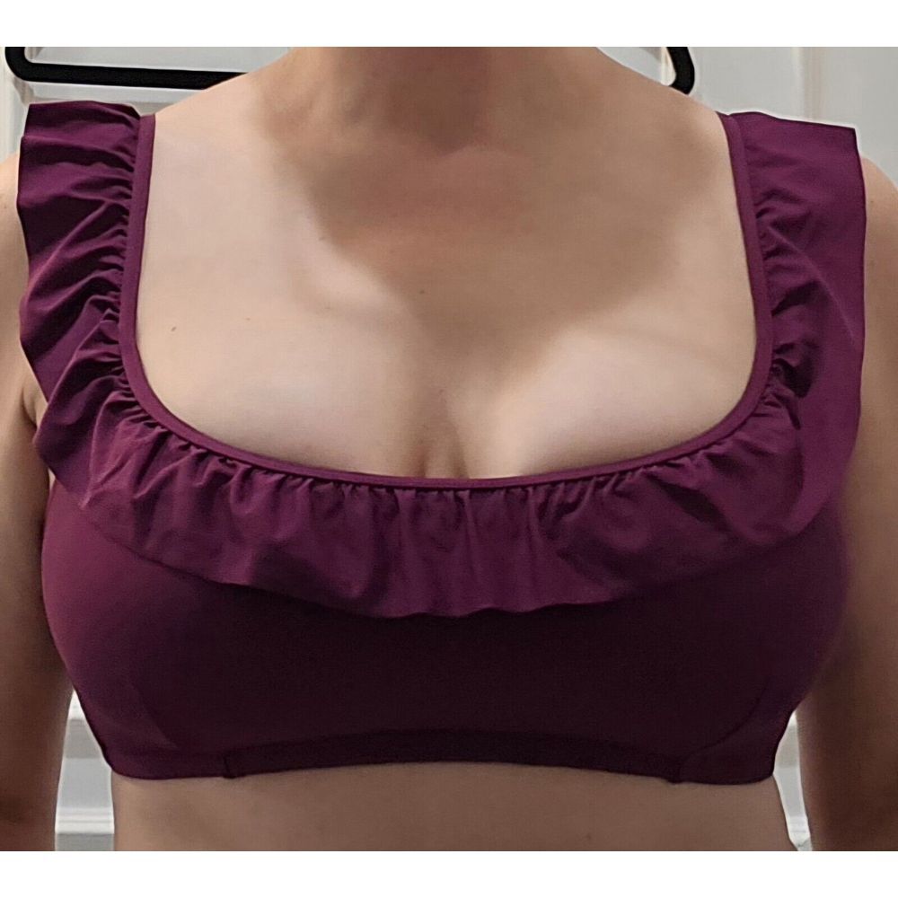 J. Crew Ruffle Scoop Neck Bikini Top, Deep Burgundy, Perfect Condition